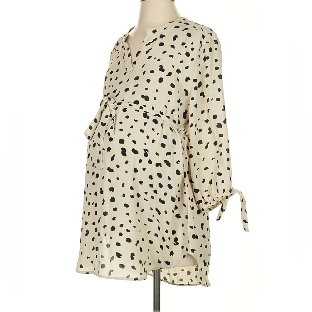 🛍️NWOT Full Moon 2X Maternity Blouse with Tie Sleeves - Black and Cream
